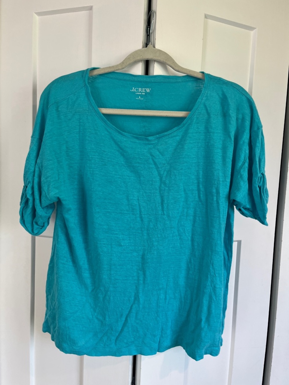 J. Crew 100% Linen Teal Short Sleeve Scoop Neck Tee Large